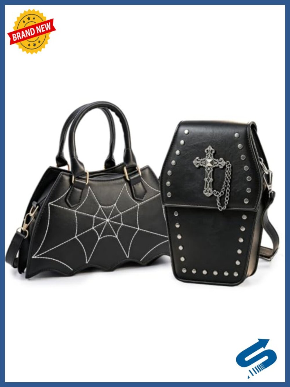 Halloween Purse Set 2 Pack Bat Backpack Cross Chain Shoulder Bag PU Leather